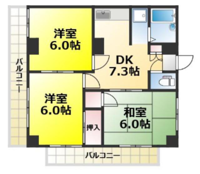 ヴィラモトハシ(3DK/3階)の間取り写真