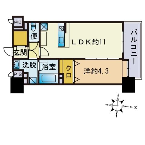 プレスタイル大濠公園(1LDK/5階)の間取り写真