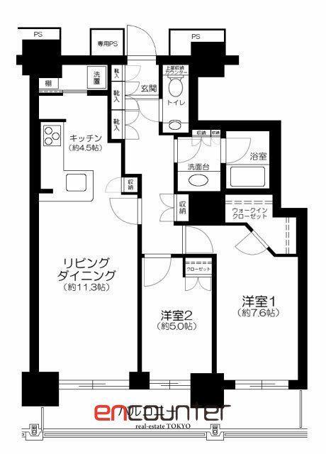 ベイクレストタワー(2LDK/22階)の間取り写真