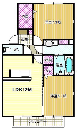 グラシューズ(2LDK/2階)の間取り写真