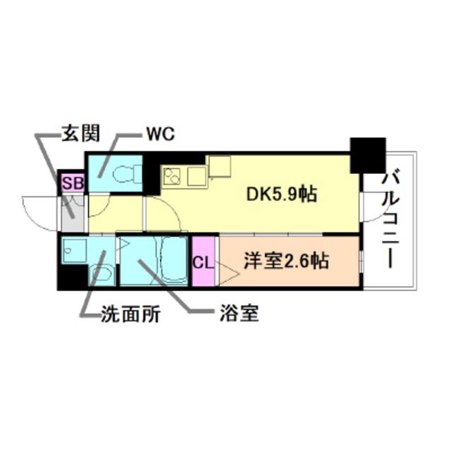 セルン新町(1DK/9階)の間取り写真
