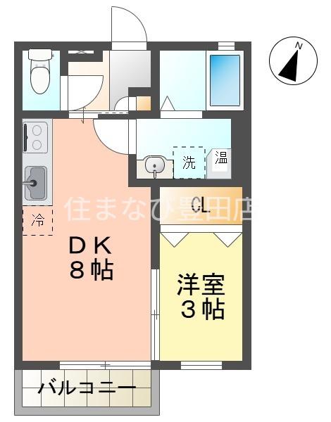 アインス三好丘C棟(1LDK/2階)の間取り写真
