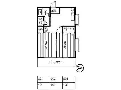 シンコーハイツ(2DK/2階)の間取り写真