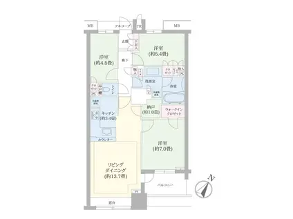 BRILLIA MARE有明 TOWER&GARDEN(3SLDK/9階)の間取り写真