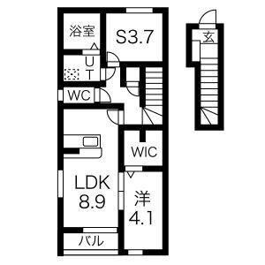 K.COURT(1SLDK/2階)の間取り写真