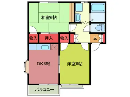 グランディール北坂戸(2DK/1階)の間取り写真