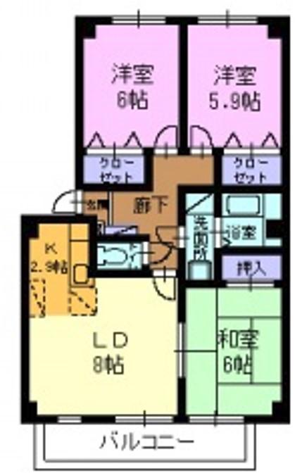 フォブールサウス(3LDK/3階)の間取り写真