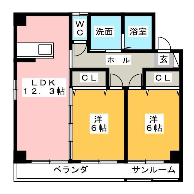 クリスタルパレス(2LDK/3階)の間取り写真