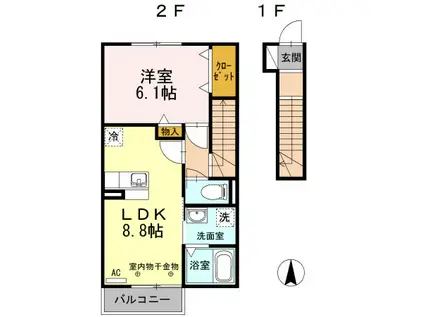 グランドゥール A(1LDK/2階)の間取り写真