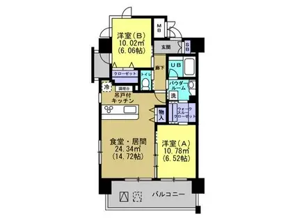 メトロメゾン太子堂(2LDK/6階)の間取り写真