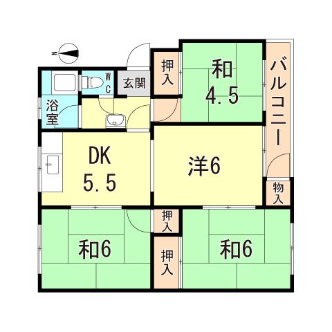 明舞14団地58号棟(4DK/3階)の間取り写真