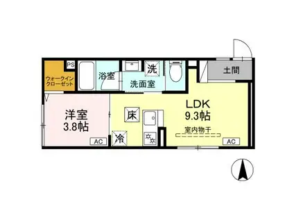 セレスティア竹ノ塚(1LDK/1階)の間取り写真