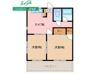 北マンション(2DK/2階)の間取り写真