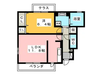 ガーデンハウスC(1LDK/1階)の間取り写真
