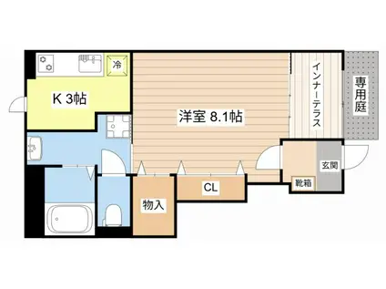 ルミエール・ドール 輝(1K/1階)の間取り写真