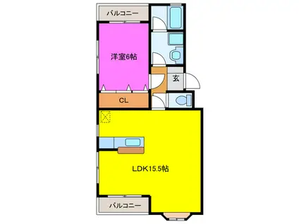 ドミールおおわら(1LDK/4階)の間取り写真