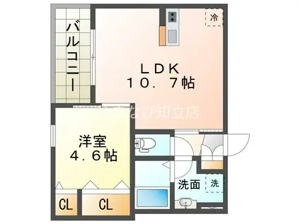 ジーメゾン草刈フォーベル(1LDK/1階)の間取り写真
