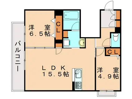 シャーメゾン西鳴水(2LDK/2階)の間取り写真