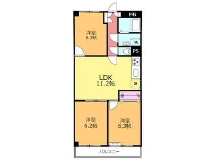 東海狭山マンション(3LDK/2階)の間取り写真