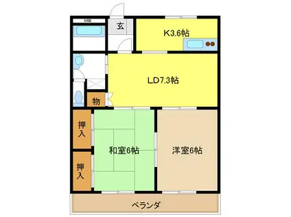 コーポ清和(2LDK/1階)の間取り写真