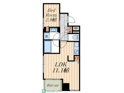 ミュプレ住吉(1LDK/8階)の間取り写真