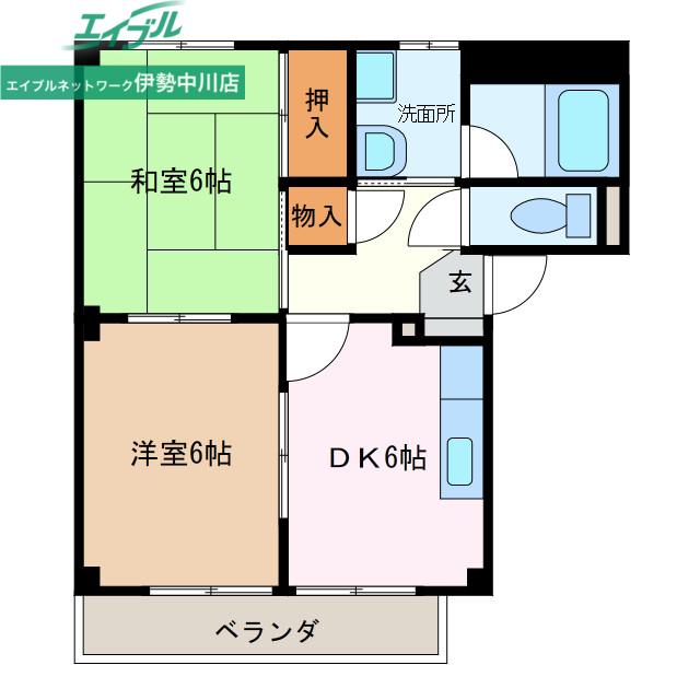 やけのヒルズ(2DK/1階)の間取り写真