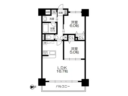 ソル グランデ(2LDK/10階)の間取り写真