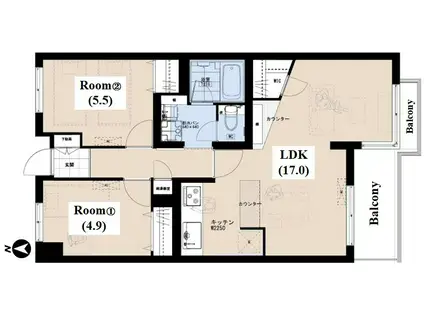 グリーンハイム武蔵小杉(2LDK/2階)の間取り写真