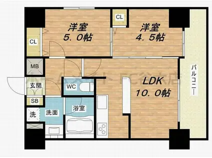 プレサンスタワー難波ウエスト(2LDK/17階)の間取り写真