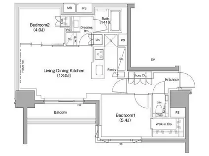 ザ・パークハビオ滝野川(2LDK/4階)の間取り写真