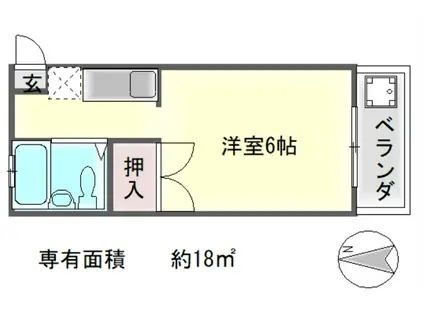 サンライズヒガシラ(1K/3階)の間取り写真