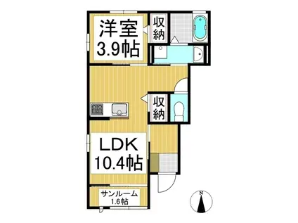 ウィズハイム千本柳(1LDK/1階)の間取り写真