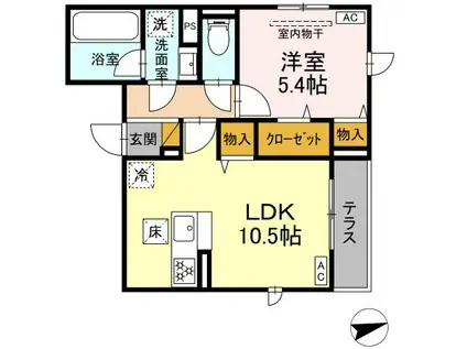 D ROOMトリシア市川東大和田(1LDK/1階)の間取り写真