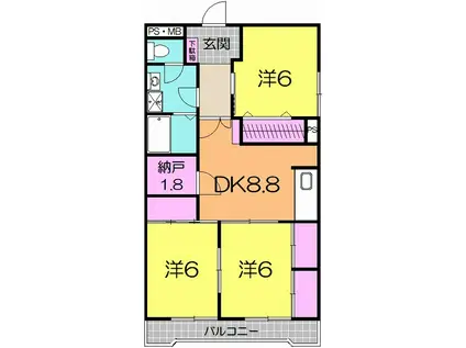 ロジュマン小池(3SDK/2階)の間取り写真