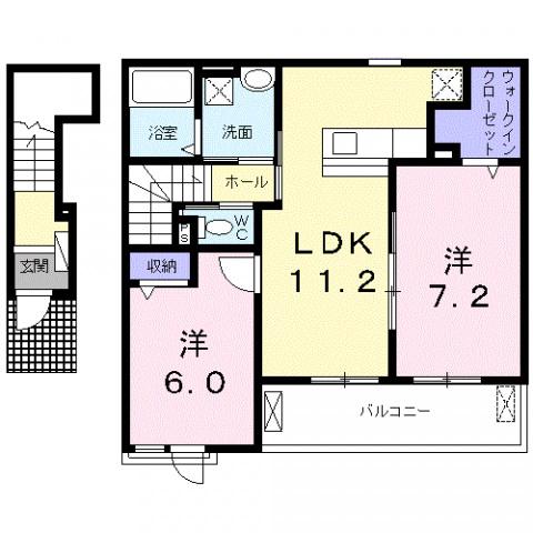 モン ソレイユI(2LDK/2階)の間取り写真