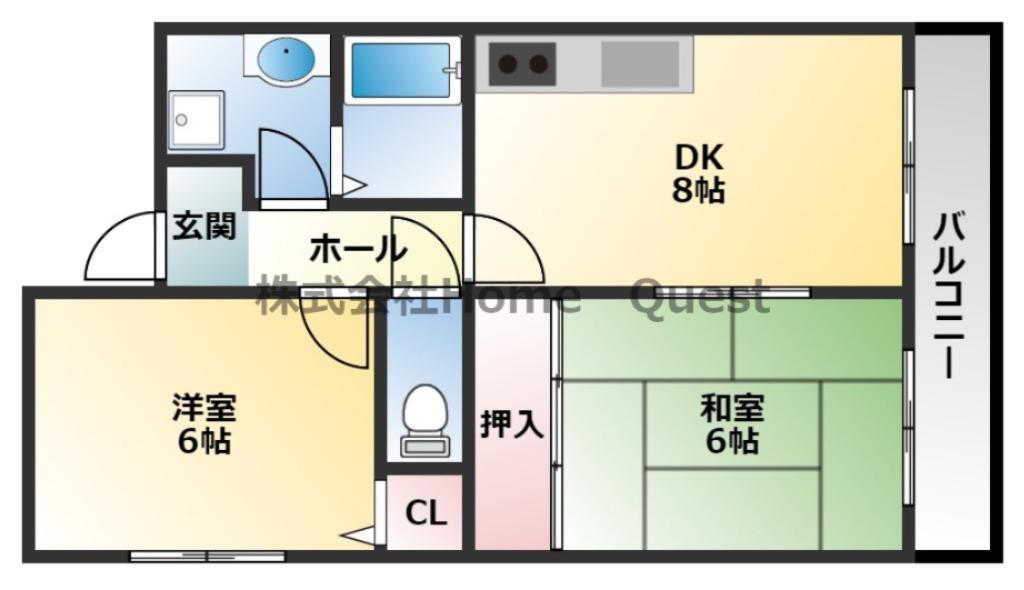 ソレアード高安(2DK/2階)の間取り写真