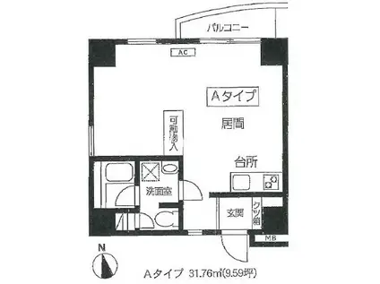 アイズコート(ワンルーム/2階)の間取り写真