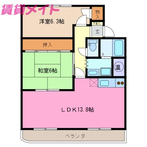 リゾン学南(2LDK/2階)の間取り写真