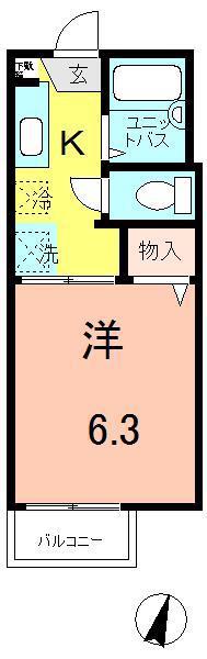 ハウス花水木(1K/2階)の間取り写真
