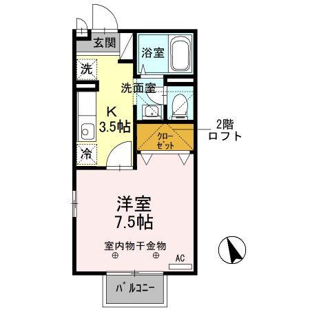 モナ・ヴェリテ A/B(1K/2階)の間取り写真