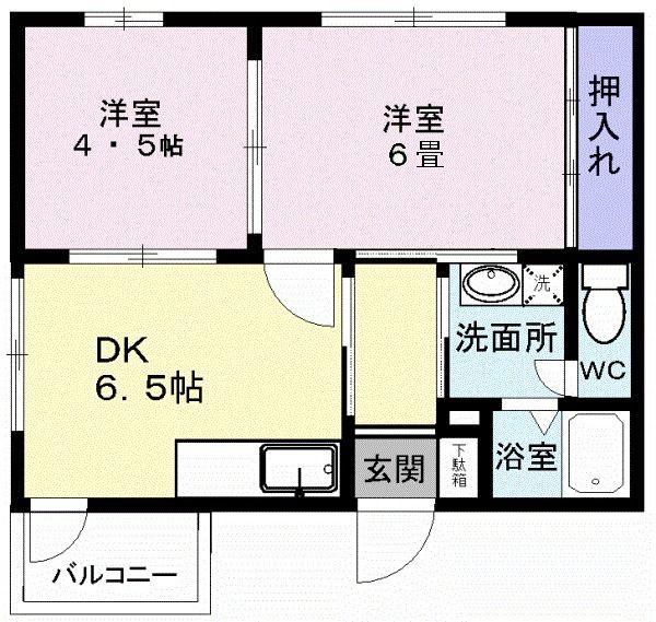 メゾンモンシェリB(2DK/2階)の間取り写真
