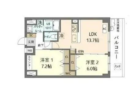 K.CUACION(2LDK/9階)の間取り写真