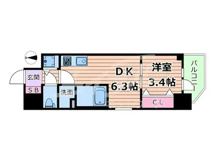 エスリードレジデンス都島デュオ(1DK/10階)の間取り写真