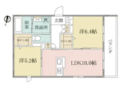 ヘーベルヴィレッジ領家浦和領家ヴェルデ(2LDK/1階)の間取り写真