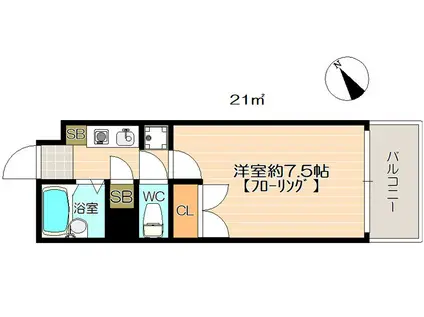 カレッジコート九工大(1K/2階)の間取り写真