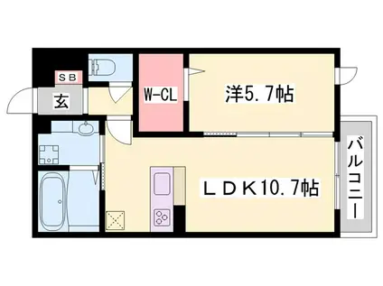 ベルフォーレ(1LDK/2階)の間取り写真