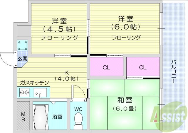 サンガーデン紘(3K/3階)の間取り写真