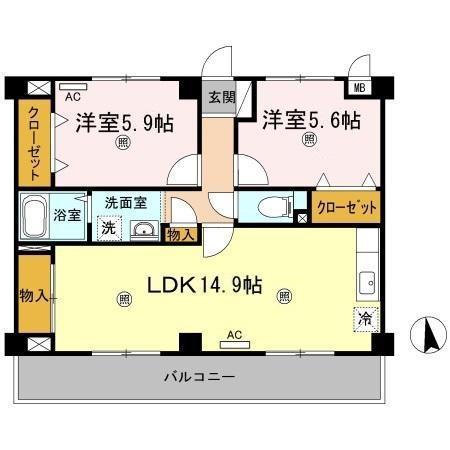 ハピネス三条(2LDK/3階)の間取り写真
