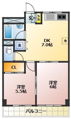 プラザ・サン・タナカ1号館(2LDK/4階)の間取り写真