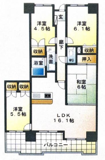 山根町パークホームズ(4LDK/5階)の間取り写真